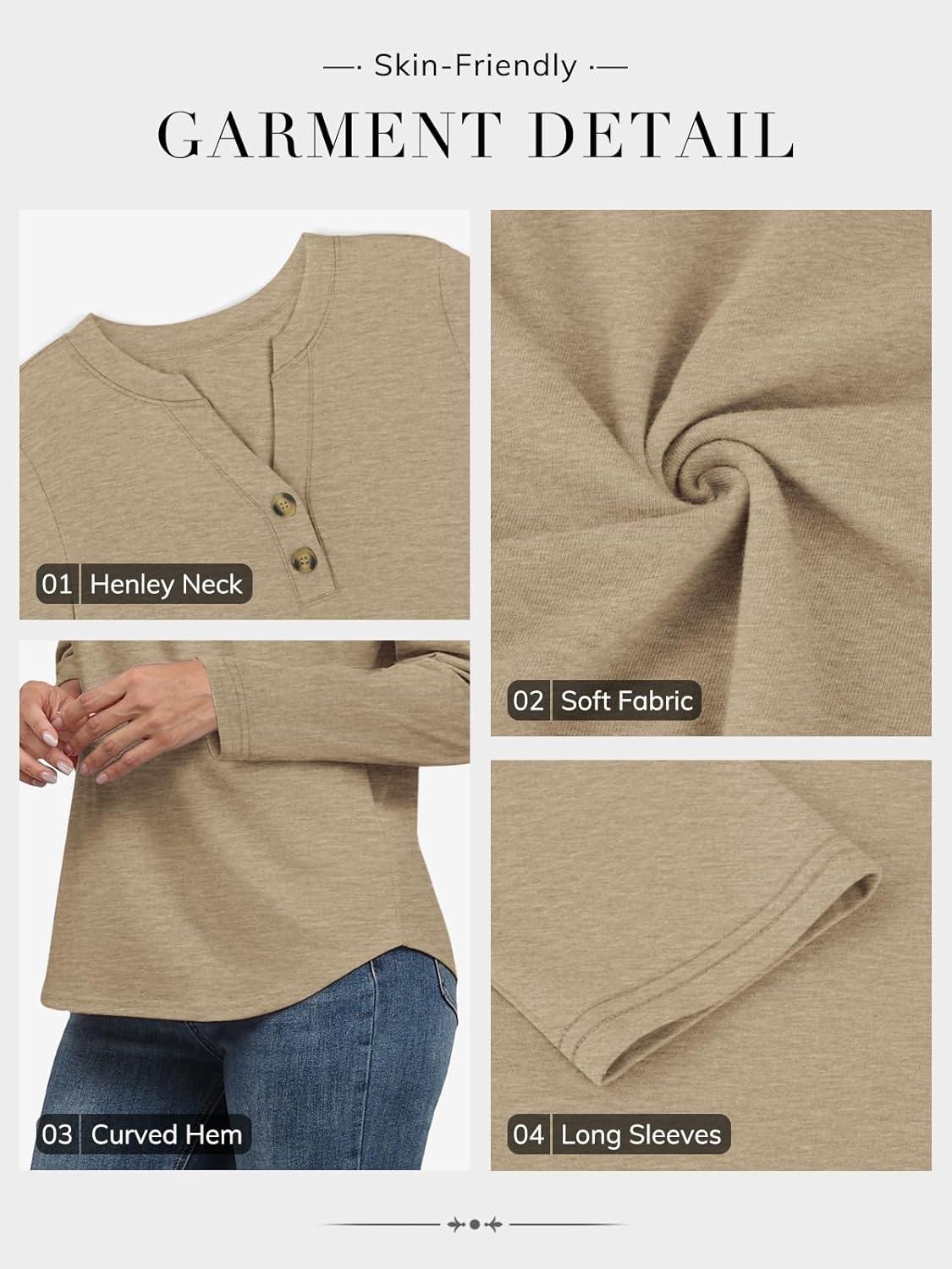 imageATHMILE Long Sleeve Shirts for Women 2025 Fall Outfits Henley Dressy Casual Tops Trendy Blouses Cute TShirts Fashion ClothesKhaki