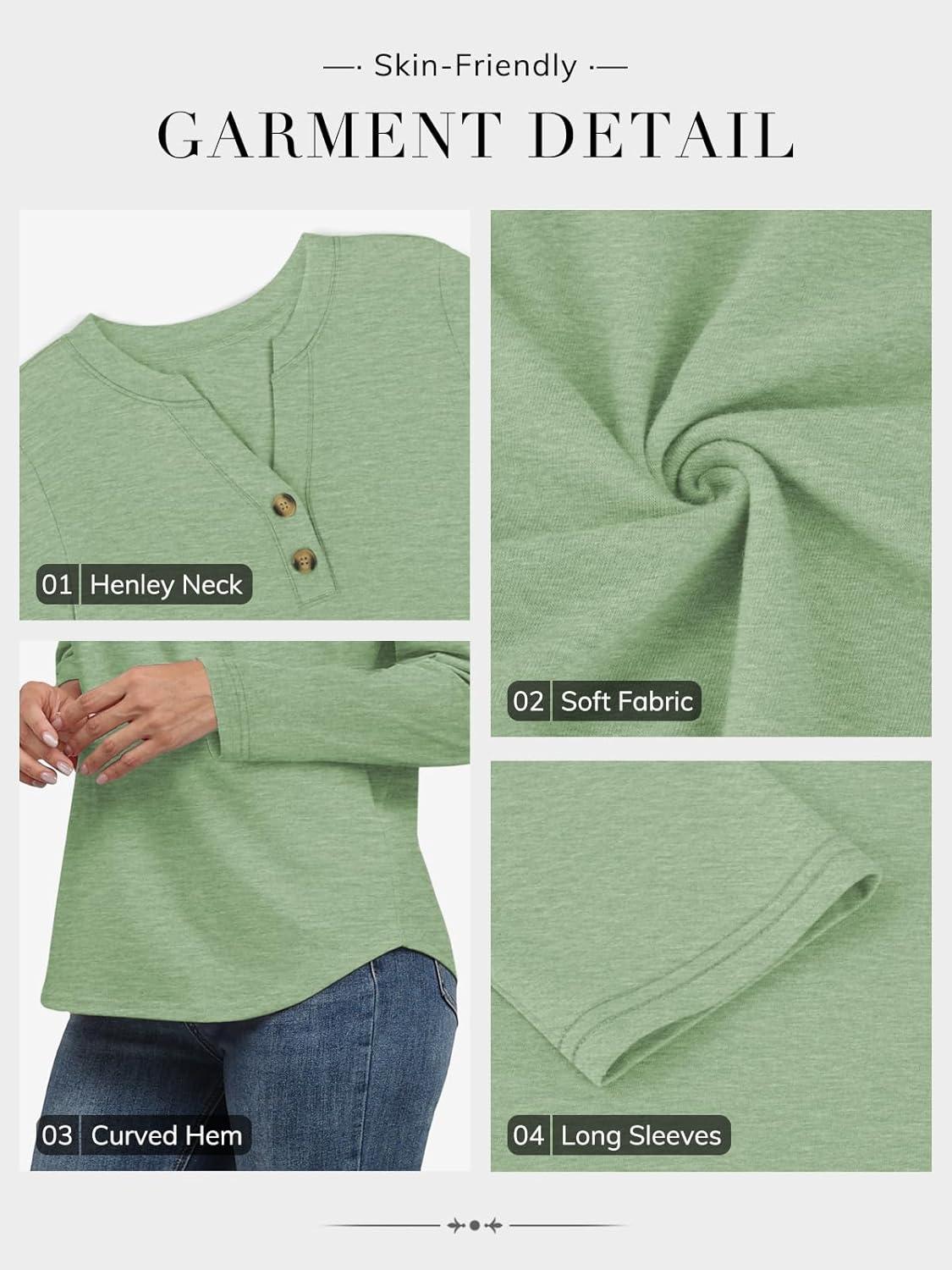 imageATHMILE Long Sleeve Shirts for Women 2025 Fall Outfits Henley Dressy Casual Tops Trendy Blouses Cute TShirts Fashion ClothesLight Green