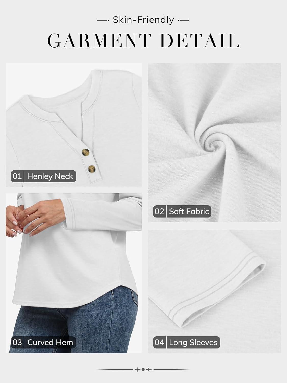 imageATHMILE Long Sleeve Shirts for Women 2025 Fall Outfits Henley Dressy Casual Tops Trendy Blouses Cute TShirts Fashion ClothesWhite