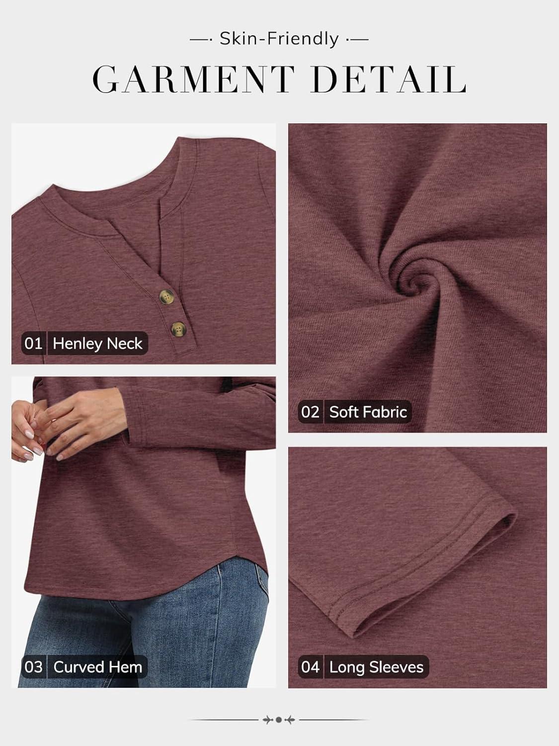 imageATHMILE Long Sleeve Shirts for Women 2025 Fall Outfits Henley Dressy Casual Tops Trendy Blouses Cute TShirts Fashion ClothesWine Red