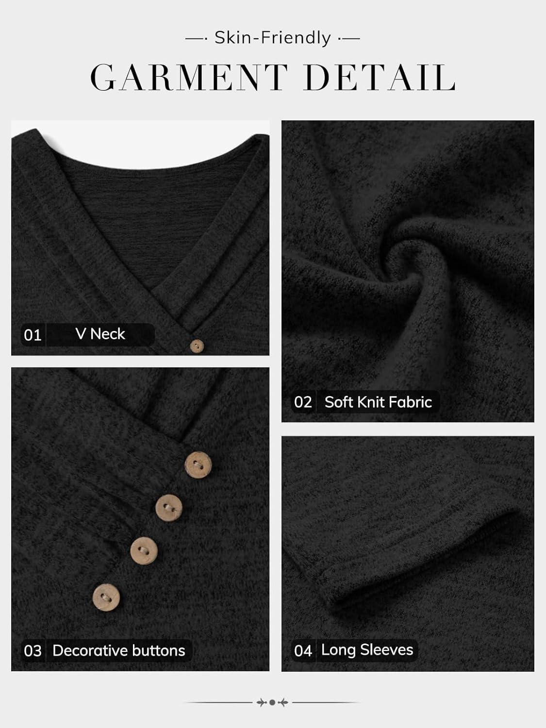 imageATHMILE Long Sleeve Shirts for Women Early Fall Fashion Tops 2025 Casual V Neck Button Blouses Tunic Tops for LeggingsBlack