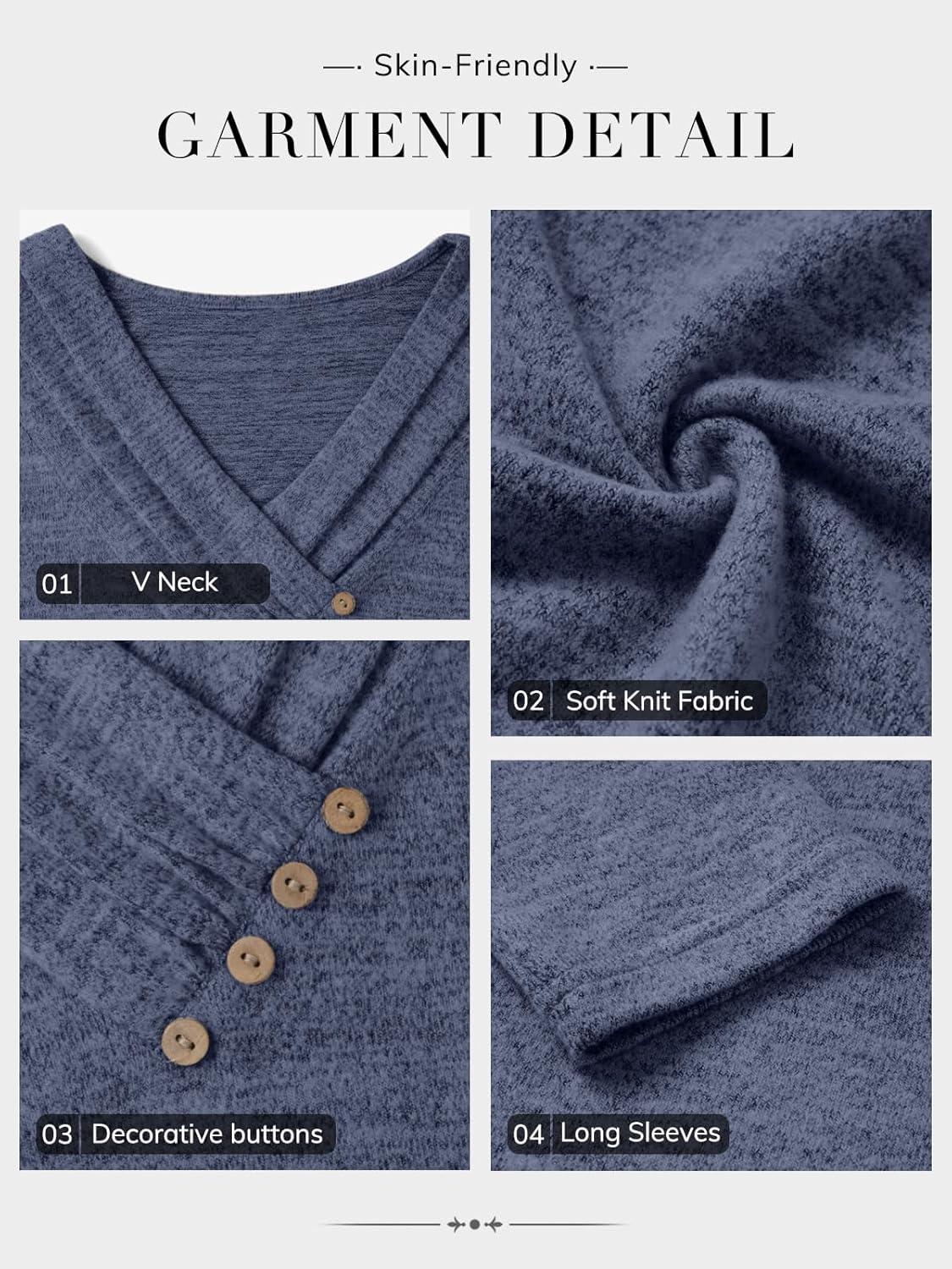 imageATHMILE Long Sleeve Shirts for Women Early Fall Fashion Tops 2025 Casual V Neck Button Blouses Tunic Tops for LeggingsBlue