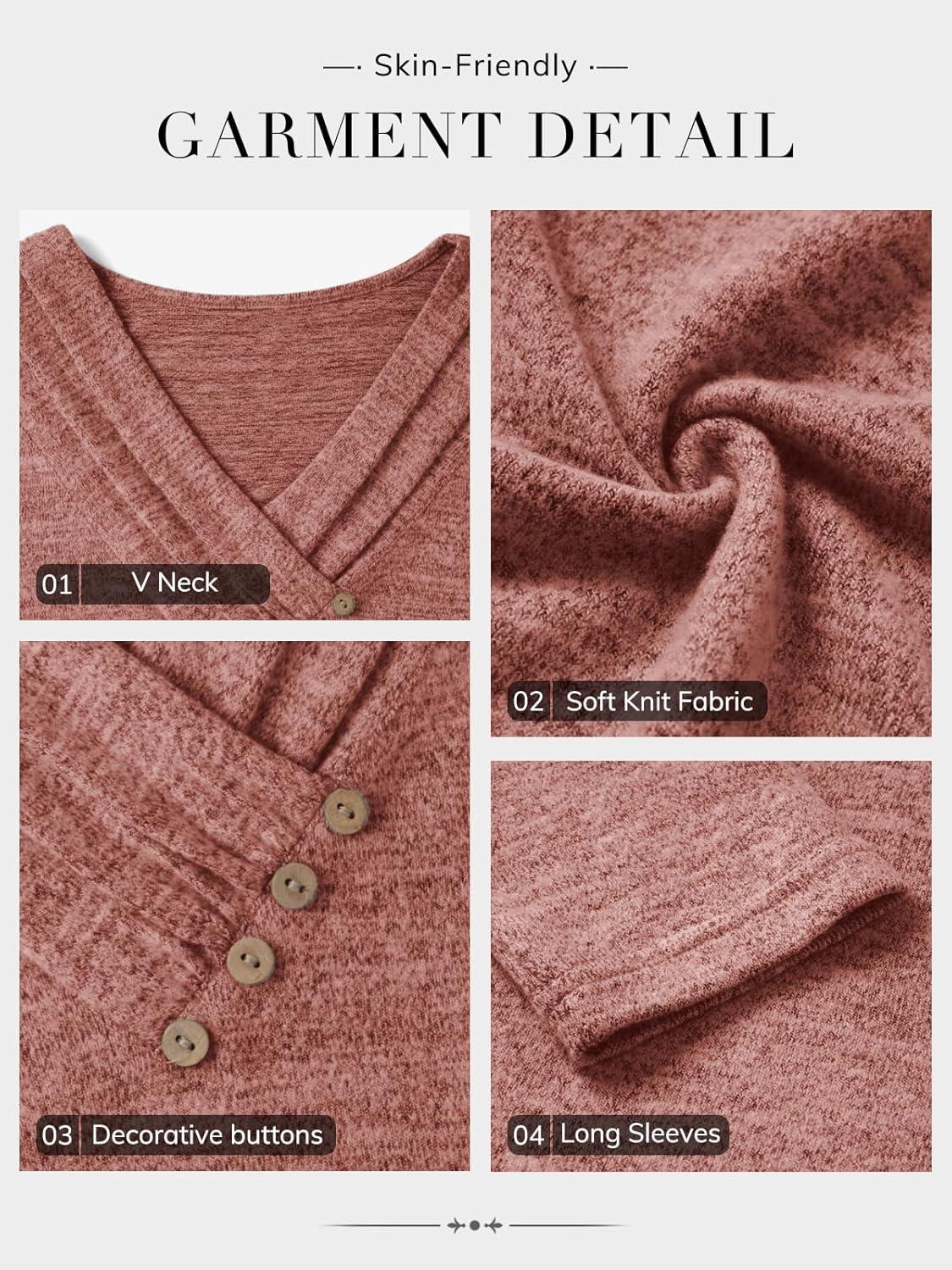 imageATHMILE Long Sleeve Shirts for Women Early Fall Fashion Tops 2025 Casual V Neck Button Blouses Tunic Tops for LeggingsCaramel