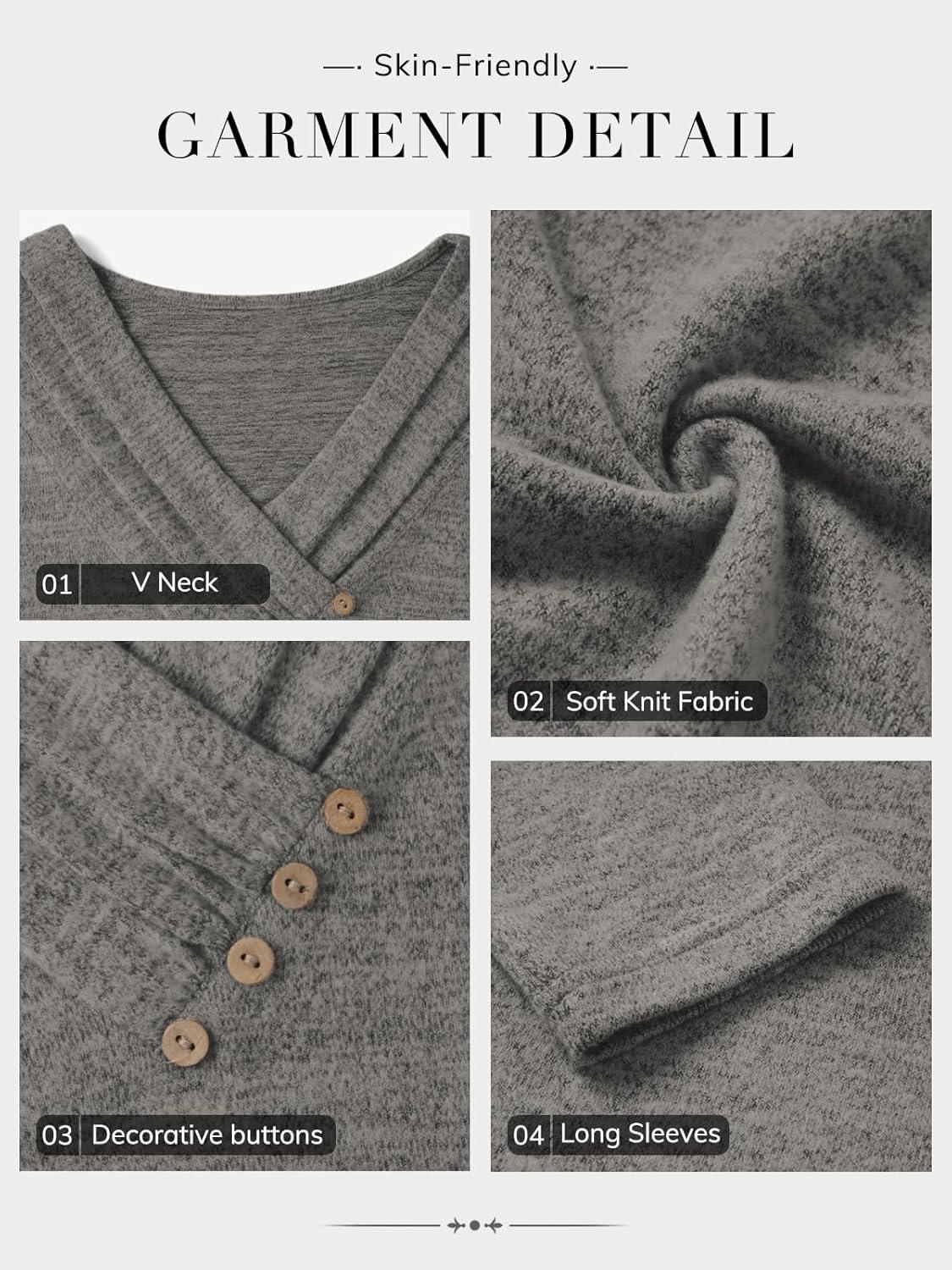 imageATHMILE Long Sleeve Shirts for Women Early Fall Fashion Tops 2025 Casual V Neck Button Blouses Tunic Tops for LeggingsDark Gray