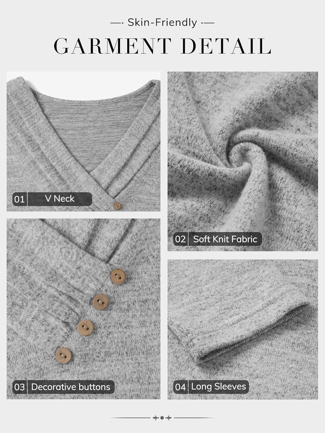 imageATHMILE Long Sleeve Shirts for Women Early Fall Fashion Tops 2025 Casual V Neck Button Blouses Tunic Tops for LeggingsLight Gray