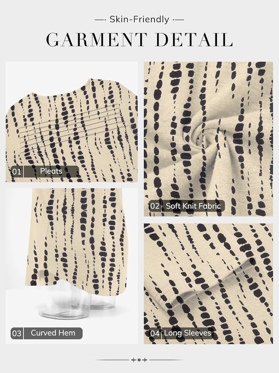 imageATHMILE Long Sleeve Shirts for Women Fall Fashion Tops 2025 Dressy Casual Blouses Trendy Pleated Tunic OutfitsBeige Black