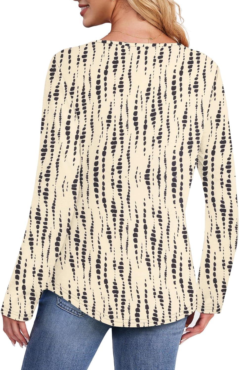 imageATHMILE Long Sleeve Shirts for Women Fall Fashion Tops 2025 Dressy Casual Blouses Trendy Pleated Tunic OutfitsBeige Black