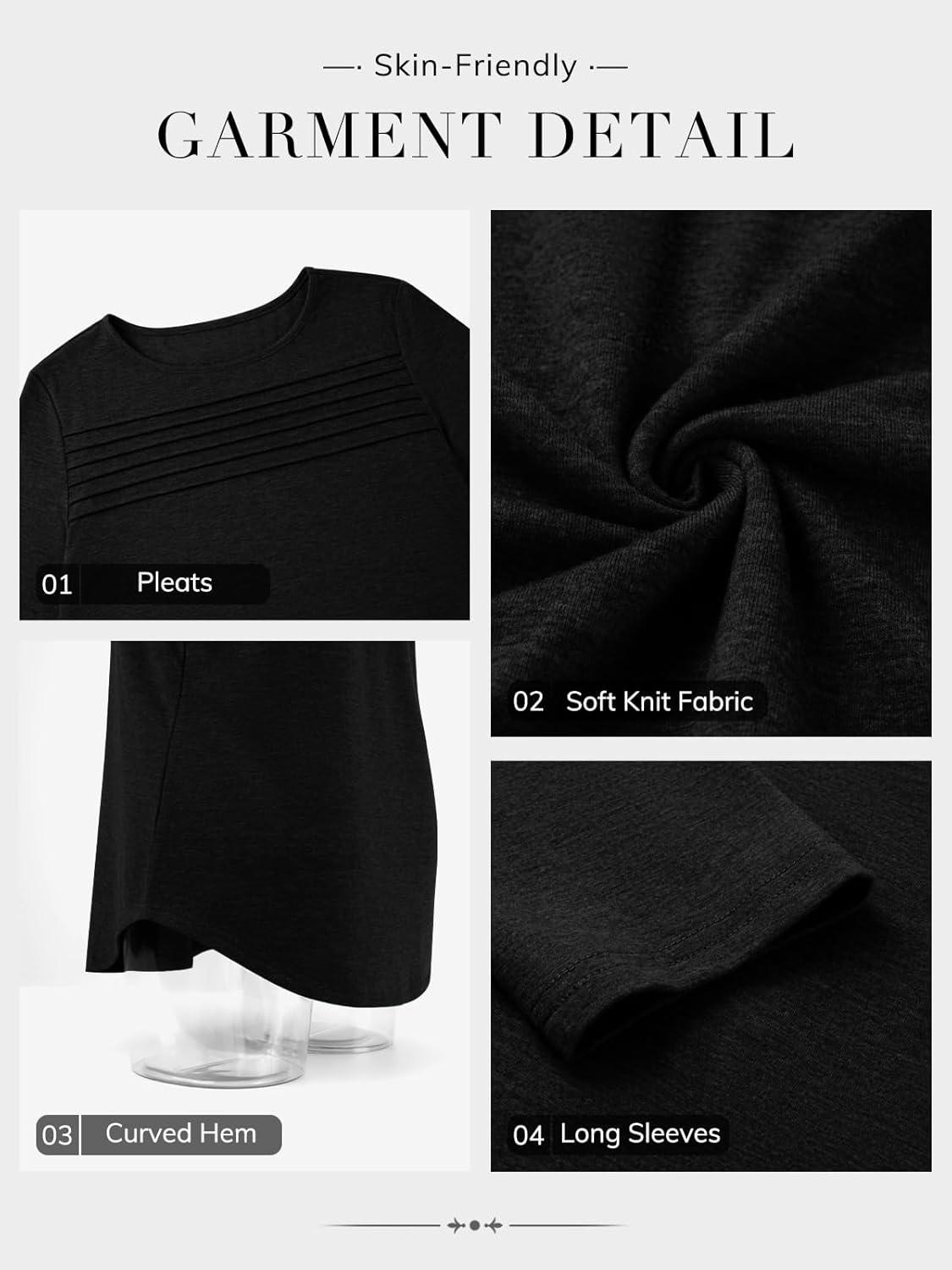 imageATHMILE Long Sleeve Shirts for Women Fall Fashion Tops 2025 Dressy Casual Blouses Trendy Pleated Tunic OutfitsBlack