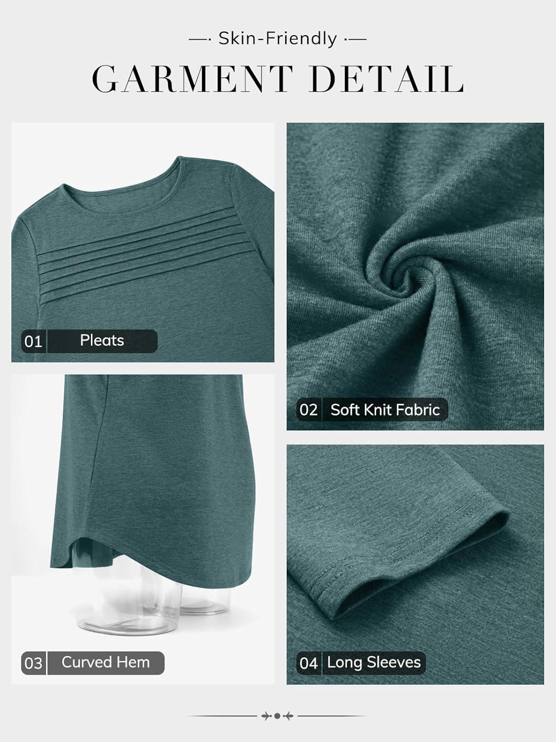 imageATHMILE Long Sleeve Shirts for Women Fall Fashion Tops 2025 Dressy Casual Blouses Trendy Pleated Tunic OutfitsBluegreen