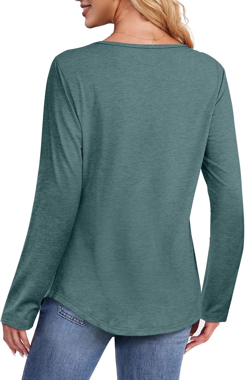 imageATHMILE Long Sleeve Shirts for Women Fall Fashion Tops 2025 Dressy Casual Blouses Trendy Pleated Tunic OutfitsBluegreen