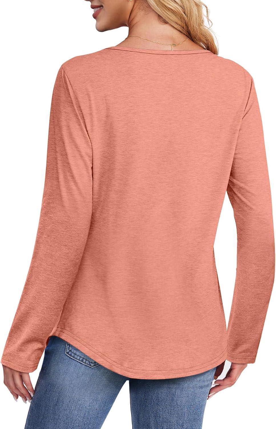 imageATHMILE Long Sleeve Shirts for Women Fall Fashion Tops 2025 Dressy Casual Blouses Trendy Pleated Tunic OutfitsCoral