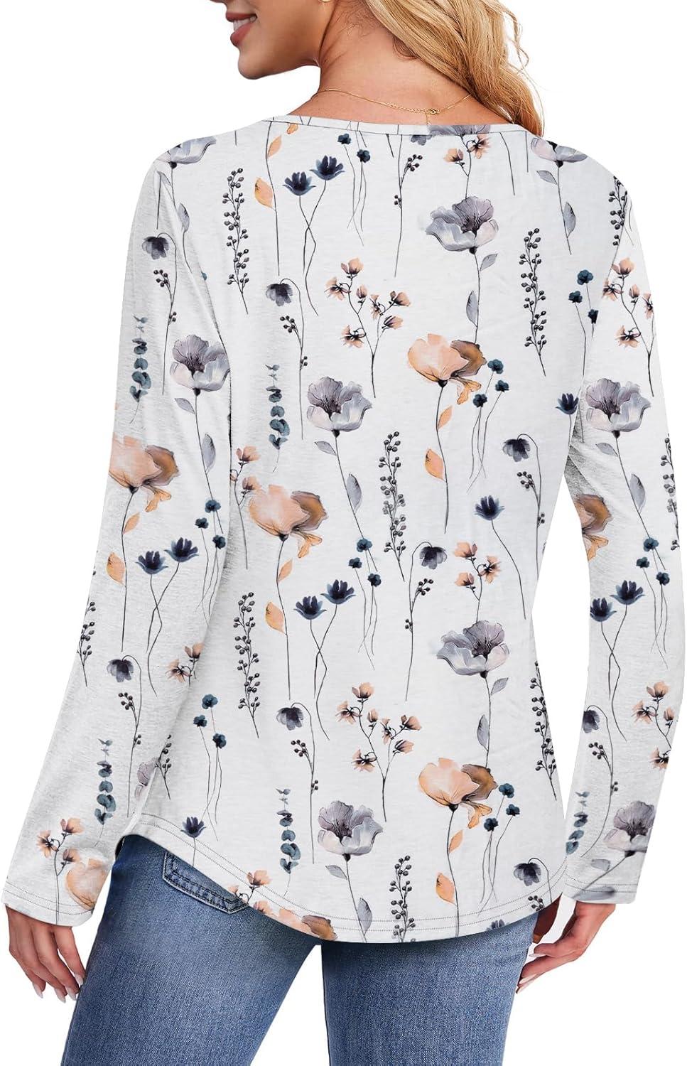 imageATHMILE Long Sleeve Shirts for Women Fall Fashion Tops 2025 Dressy Casual Blouses Trendy Pleated Tunic OutfitsFloral White