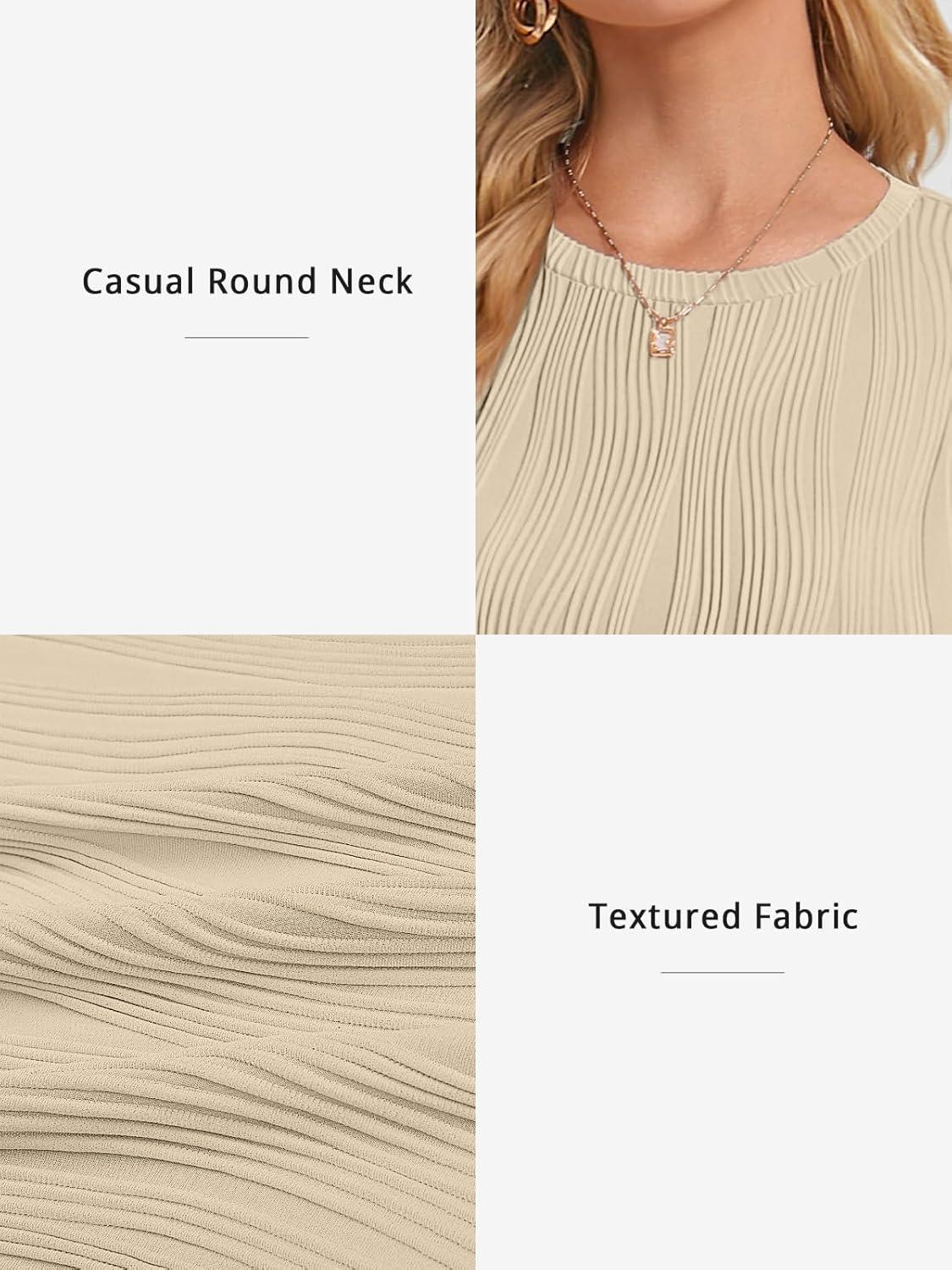 imageATHMILE Long Sleeve Shirts for Women Work Business Casual Dressy Tops Trendy Textured Fitted Spring Fashion Clothes BlouseApricot