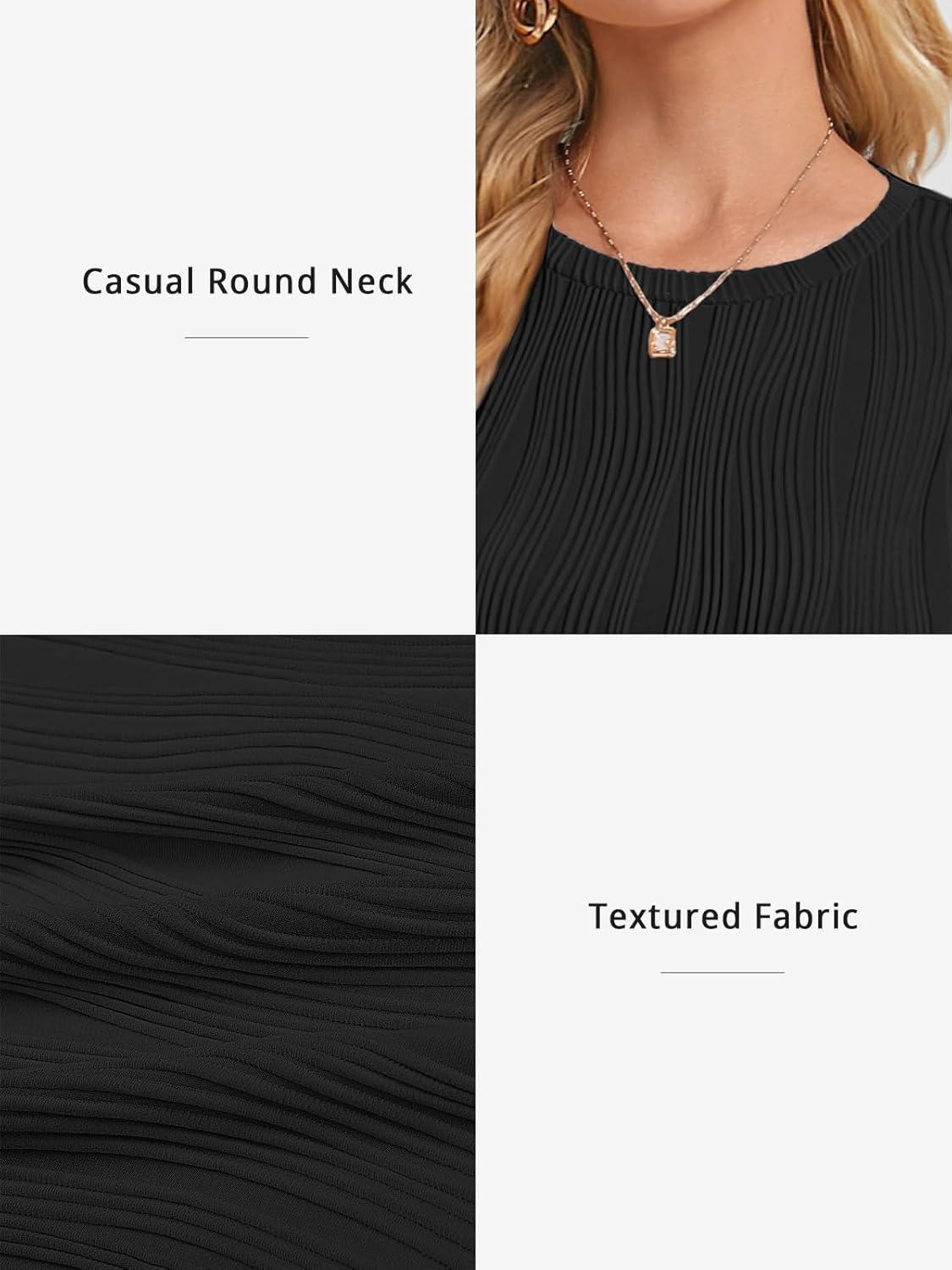 imageATHMILE Long Sleeve Shirts for Women Work Business Casual Dressy Tops Trendy Textured Fitted Spring Fashion Clothes BlouseBlack