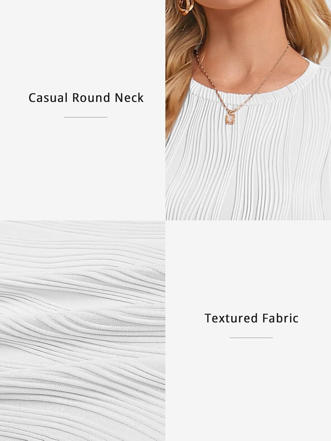 imageATHMILE Long Sleeve Shirts for Women Work Business Casual Dressy Tops Trendy Textured Fitted Spring Fashion Clothes BlouseWhite