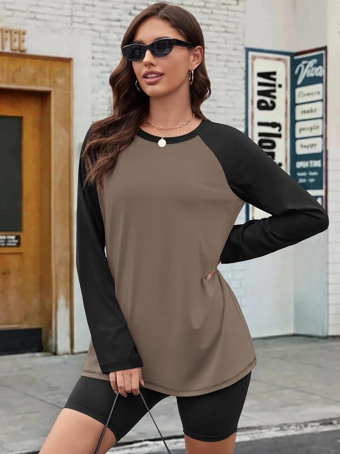 imageATHMILE Women Oversized Long Sleeve Shirt 2025 Fall Winter Casual Basics Top Loose Fit Tee Fashion Cute ClothesMocha Black