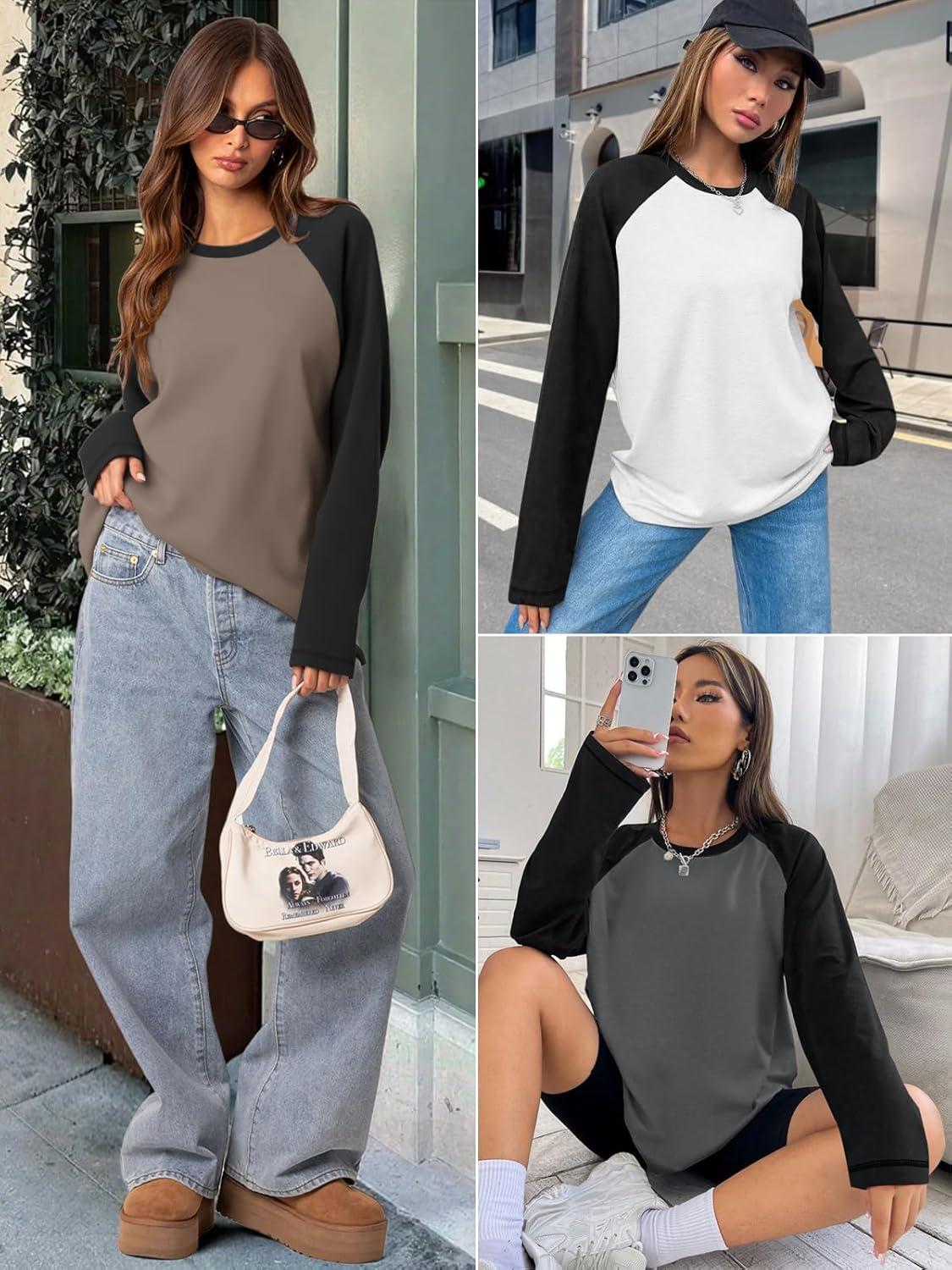 imageATHMILE Women Oversized Long Sleeve Shirt 2025 Fall Winter Casual Basics Top Loose Fit Tee Fashion Cute ClothesMocha Black