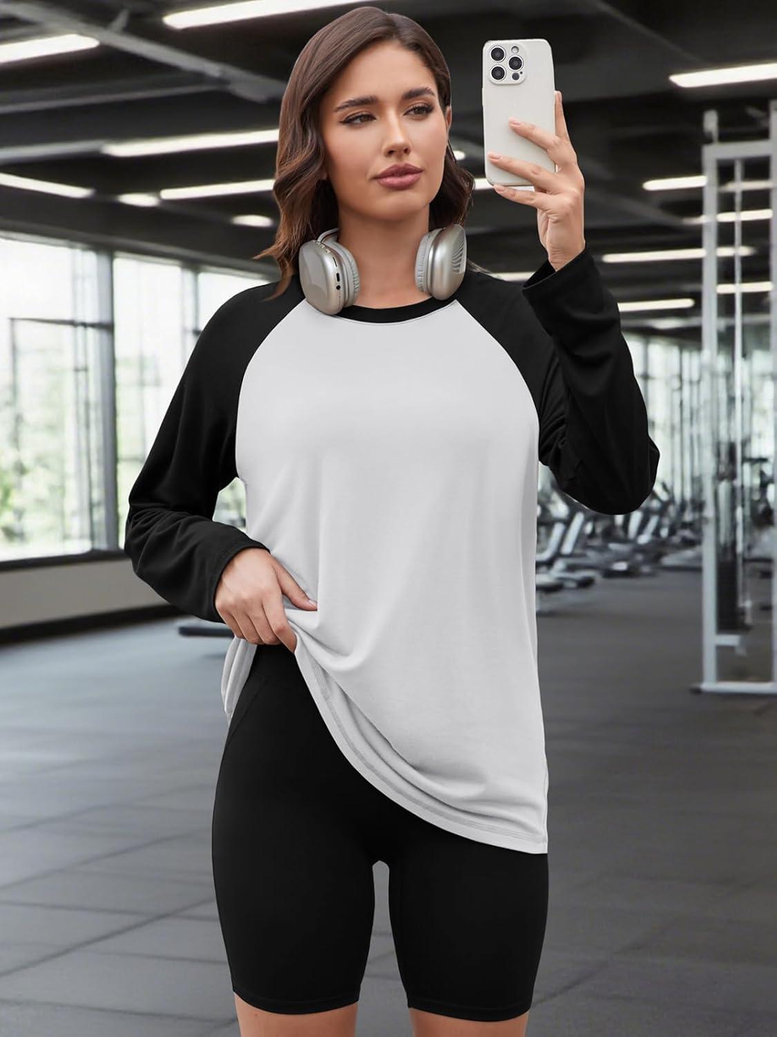 imageATHMILE Women Oversized Long Sleeve Shirt 2025 Fall Winter Casual Basics Top Loose Fit Tee Fashion Cute ClothesWhite Black