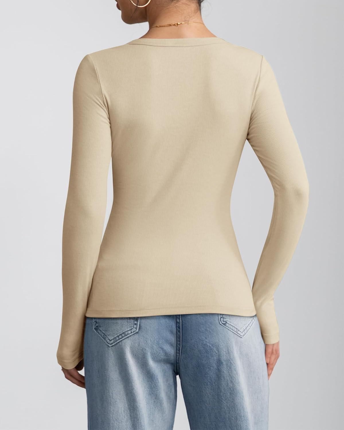 imageATHMILE Women Short Sleeve V Neck Ribbed Knit Fitted Shirts Basic Tees Tops 2025 Summer Casual TShirts Going Out OutfitsLapricot