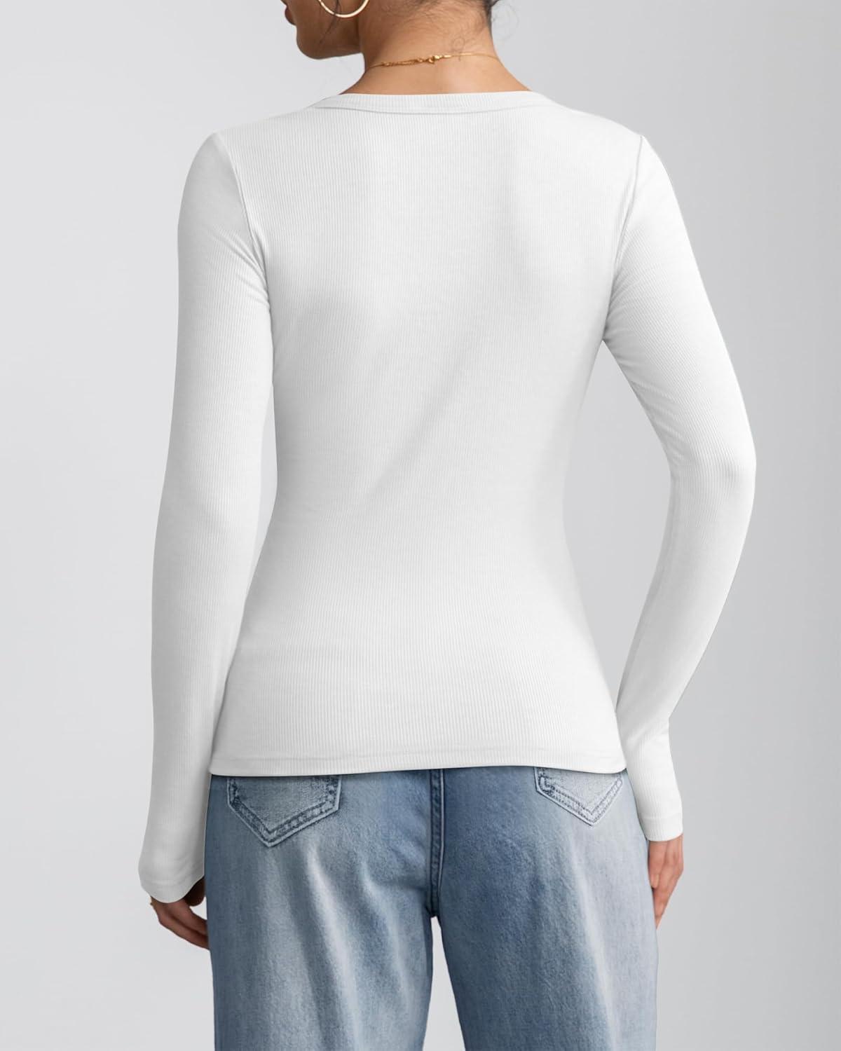 imageATHMILE Women Short Sleeve V Neck Ribbed Knit Fitted Shirts Basic Tees Tops 2025 Summer Casual TShirts Going Out OutfitsLwhite