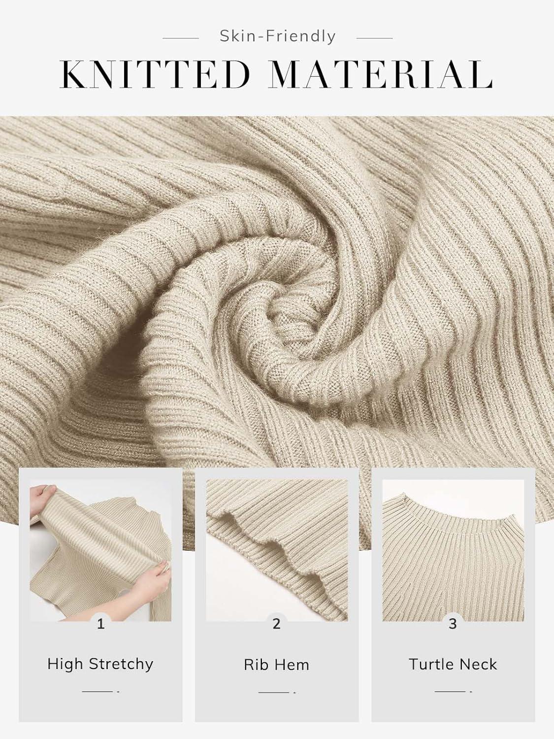 imageATHMILE Womens 2025 Fall Long Sleeve Pullover Ribbed Knit Sweater Low Mock Neck Slim Fit Basic Casual Tee TopsAlmond