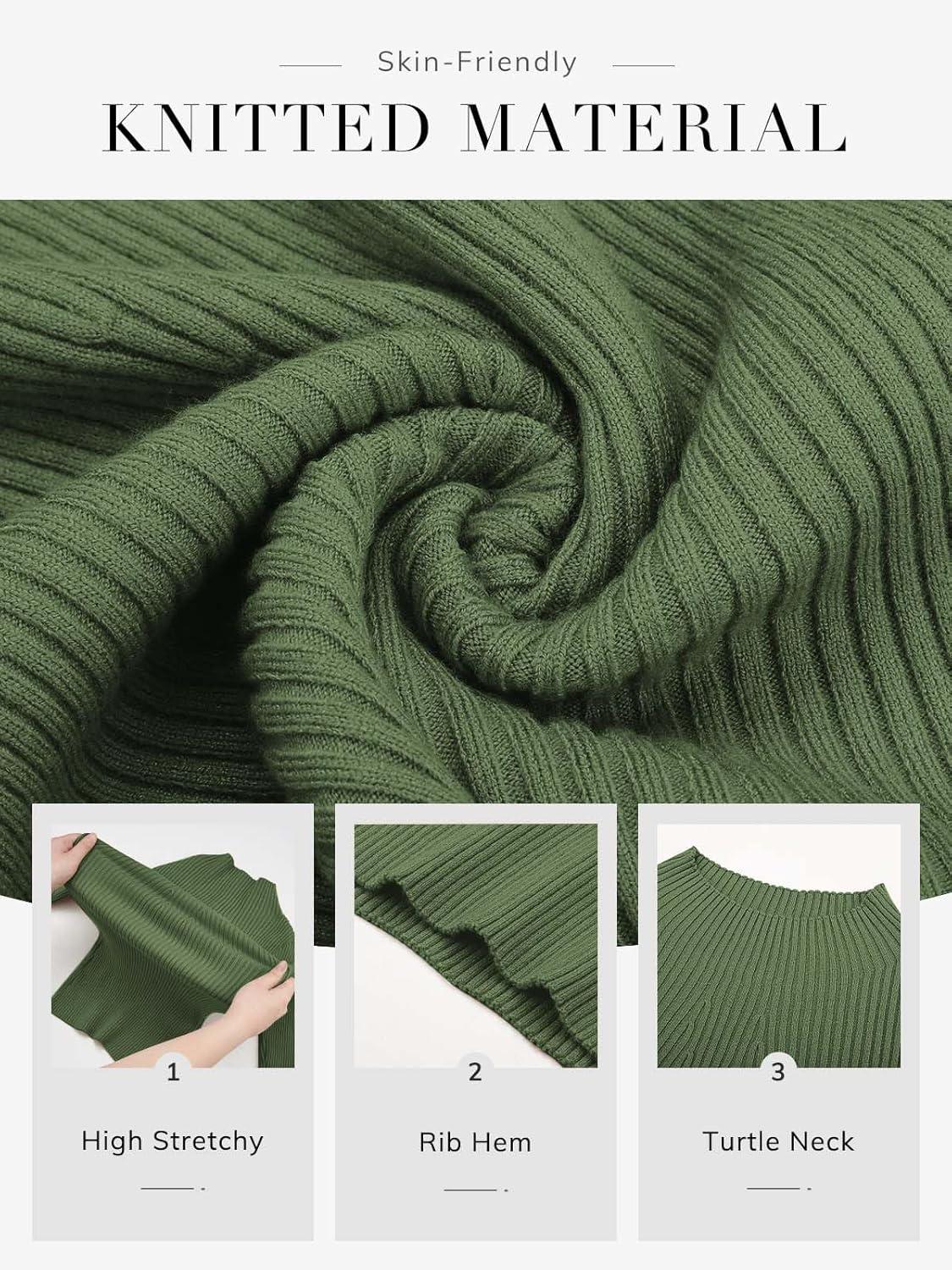 imageATHMILE Womens 2025 Fall Long Sleeve Pullover Ribbed Knit Sweater Low Mock Neck Slim Fit Basic Casual Tee TopsArmy Green