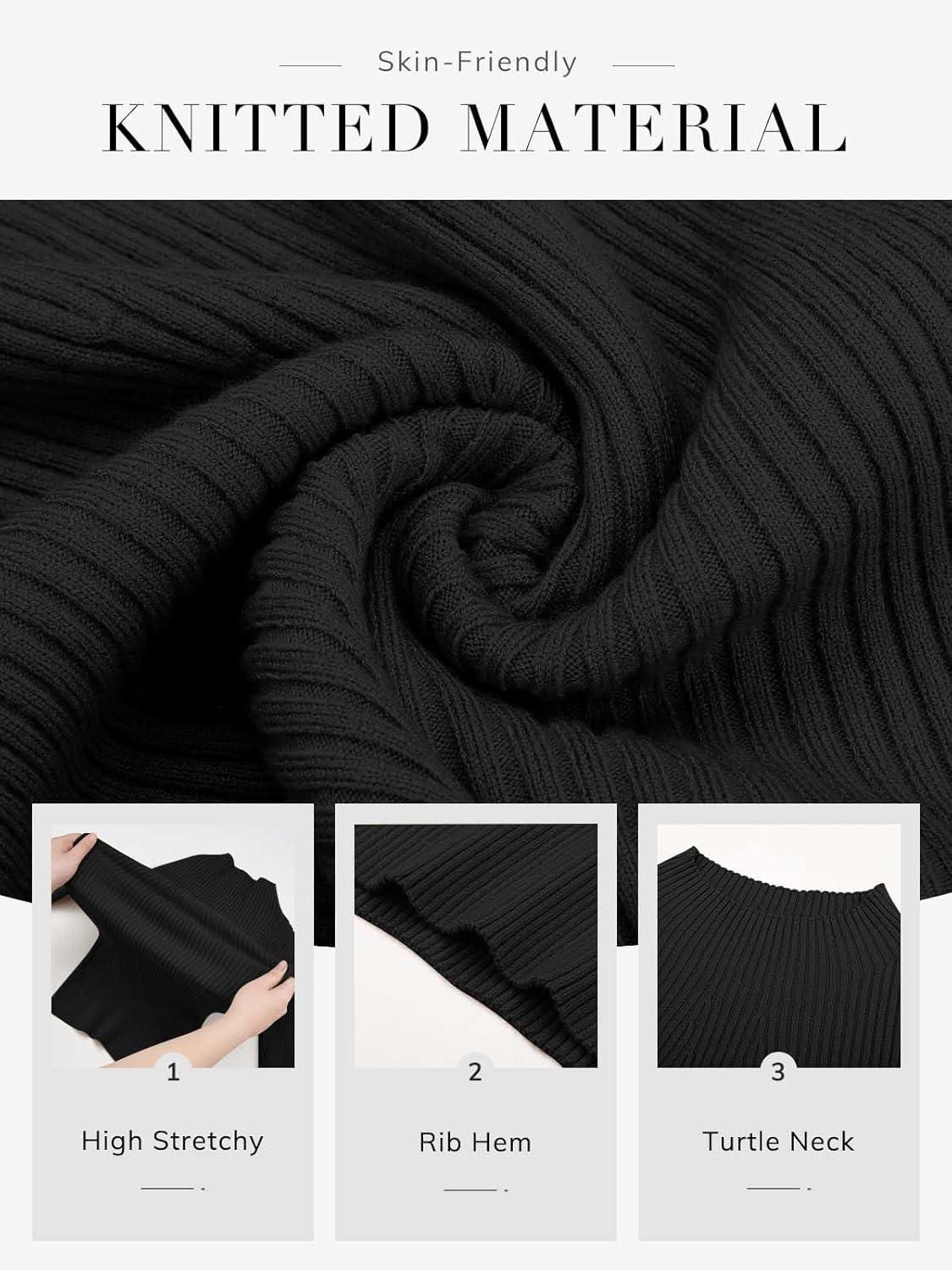 imageATHMILE Womens 2025 Fall Long Sleeve Pullover Ribbed Knit Sweater Low Mock Neck Slim Fit Basic Casual Tee TopsBlack