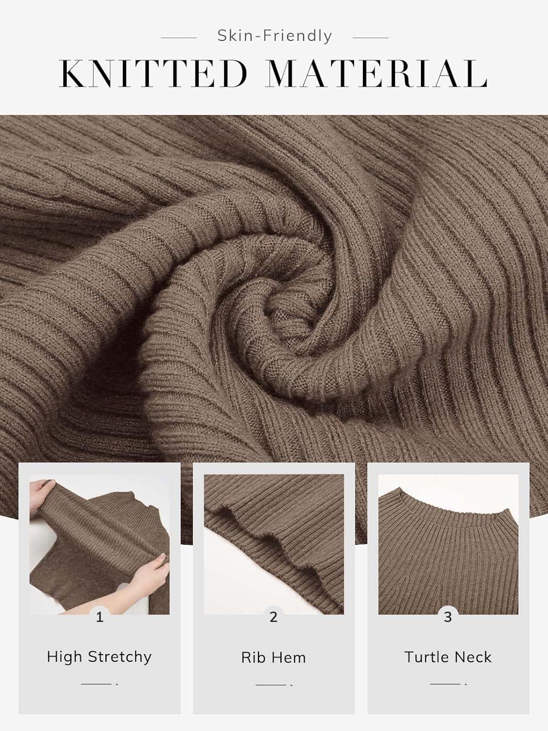 imageATHMILE Womens 2025 Fall Long Sleeve Pullover Ribbed Knit Sweater Low Mock Neck Slim Fit Basic Casual Tee TopsCoffee