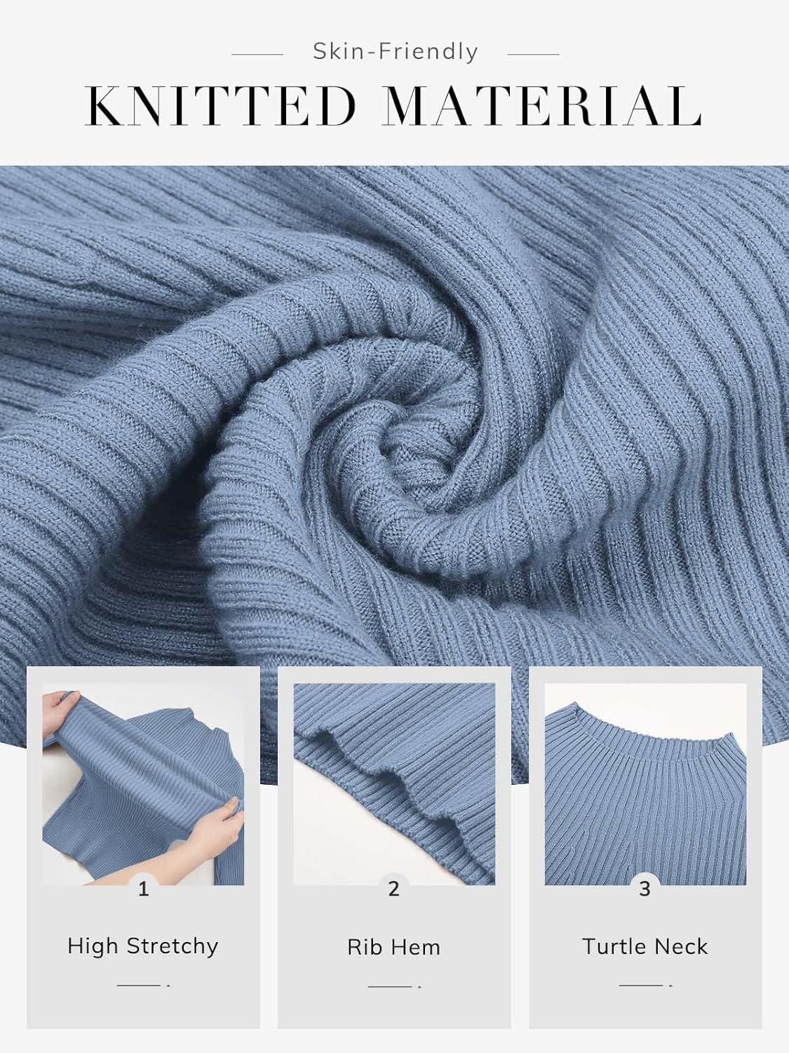 imageATHMILE Womens 2025 Fall Long Sleeve Pullover Ribbed Knit Sweater Low Mock Neck Slim Fit Basic Casual Tee TopsDusty Blue