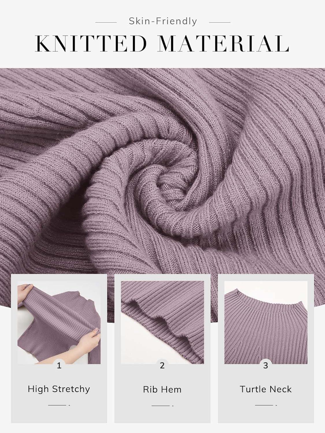 imageATHMILE Womens 2025 Fall Long Sleeve Pullover Ribbed Knit Sweater Low Mock Neck Slim Fit Basic Casual Tee TopsGray Purple