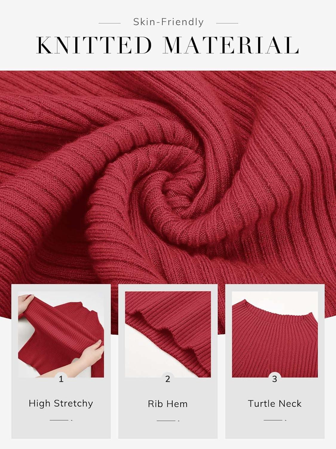 imageATHMILE Womens 2025 Fall Long Sleeve Pullover Ribbed Knit Sweater Low Mock Neck Slim Fit Basic Casual Tee TopsRed