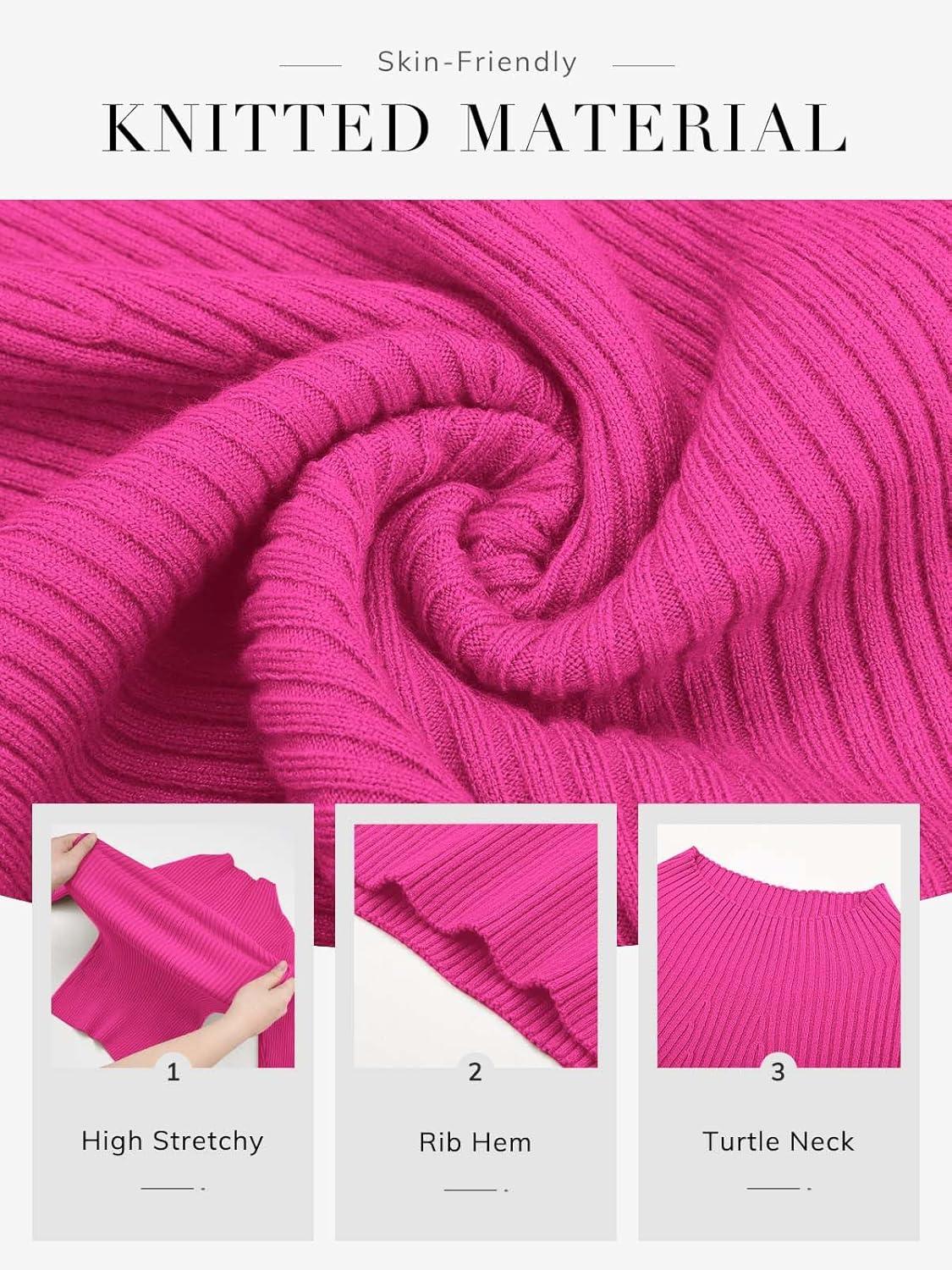 imageATHMILE Womens 2025 Fall Long Sleeve Pullover Ribbed Knit Sweater Low Mock Neck Slim Fit Basic Casual Tee TopsRose Red