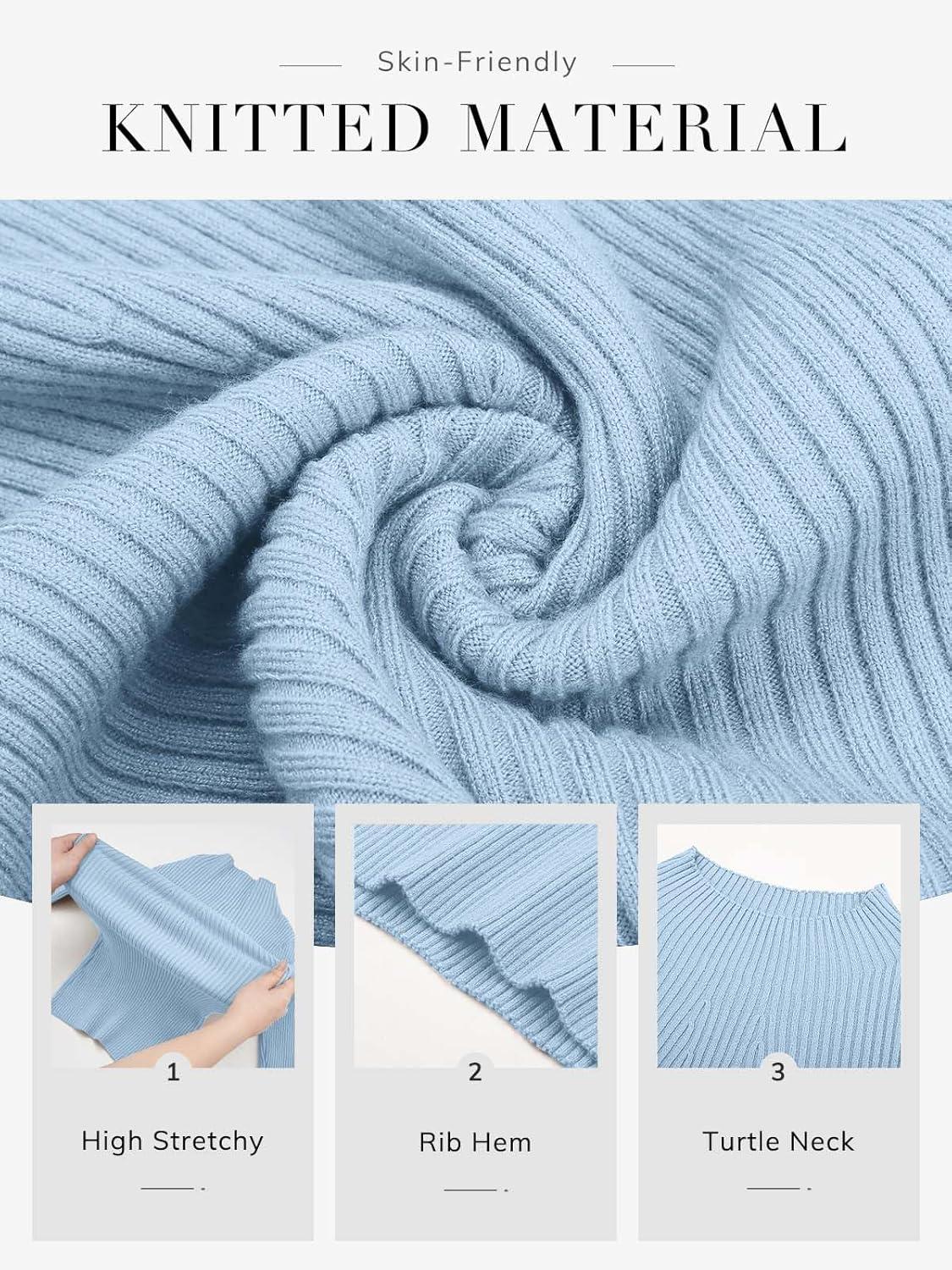 imageATHMILE Womens 2025 Fall Long Sleeve Pullover Ribbed Knit Sweater Low Mock Neck Slim Fit Basic Casual Tee TopsSky Blue