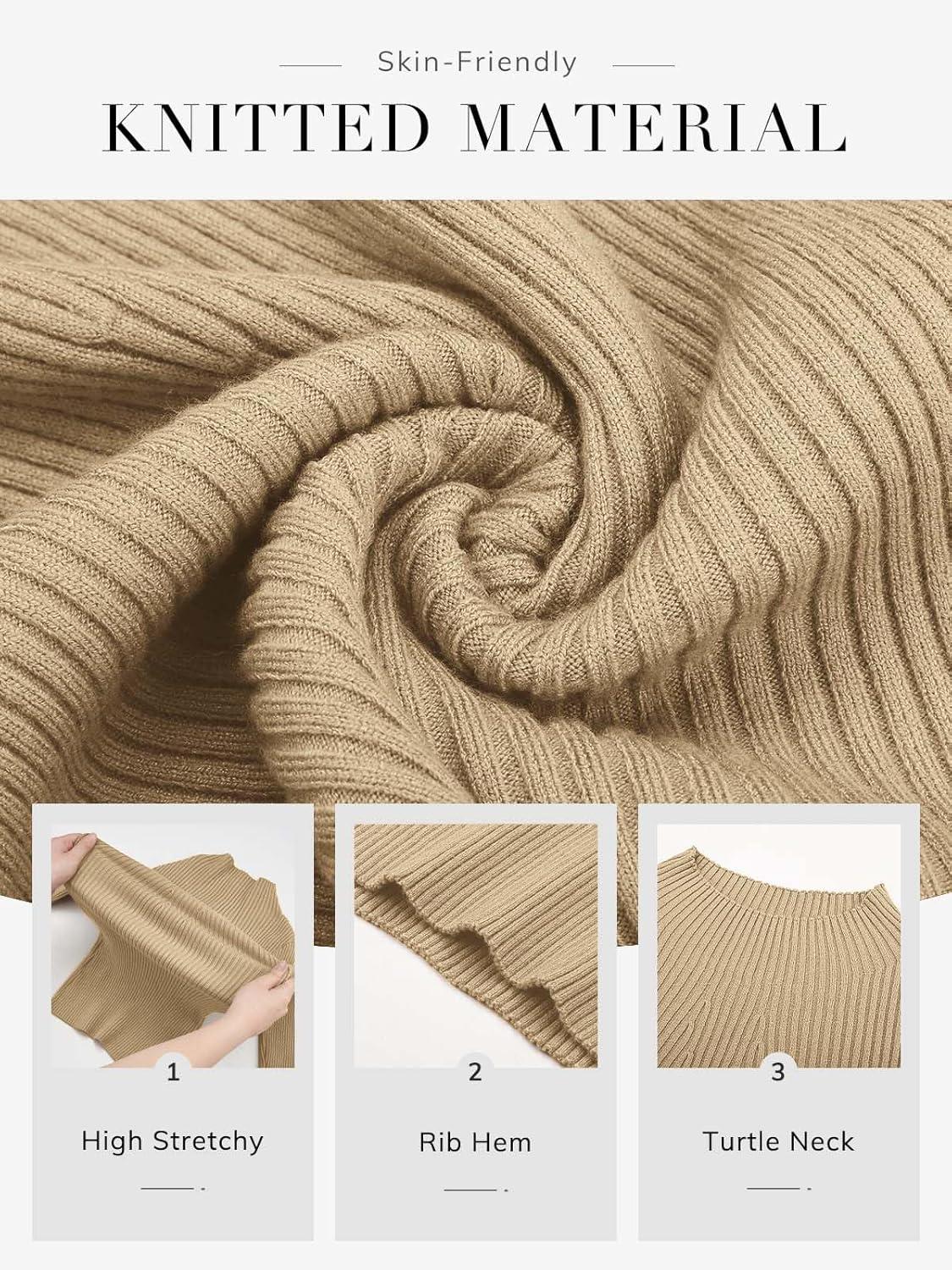 imageATHMILE Womens 2025 Fall Long Sleeve Pullover Ribbed Knit Sweater Low Mock Neck Slim Fit Basic Casual Tee TopsToffee