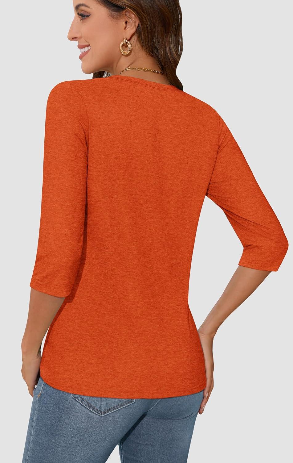 imageATHMILE Womens 34 Sleeve TShirts Summer Tops Fall Fashion Blouses Beach Vacation Clothes Spring Tunic 2025 TrendyOrange