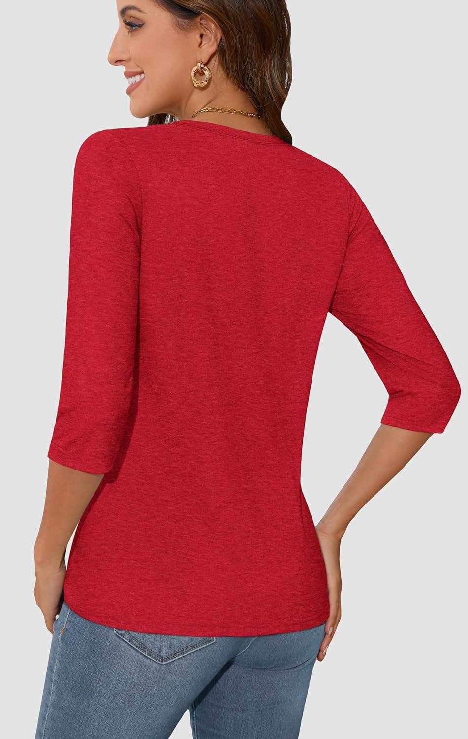 imageATHMILE Womens 34 Sleeve TShirts Summer Tops Fall Fashion Blouses Beach Vacation Clothes Spring Tunic 2025 TrendyRed