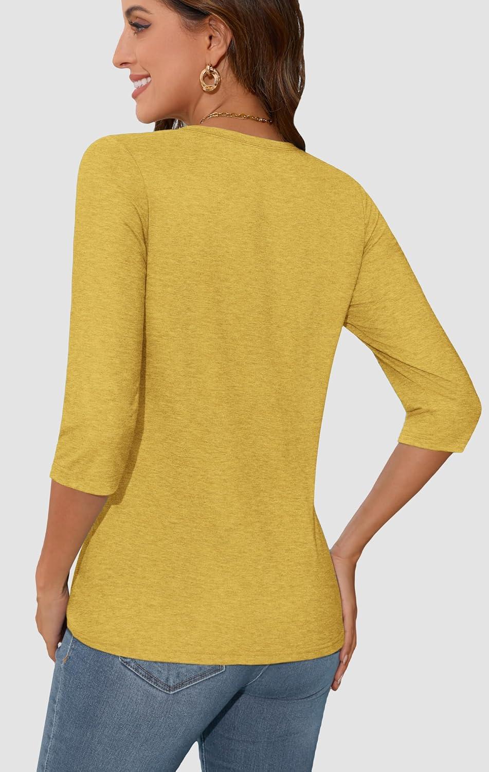 imageATHMILE Womens 34 Sleeve TShirts Summer Tops Fall Fashion Blouses Beach Vacation Clothes Spring Tunic 2025 TrendyYellow