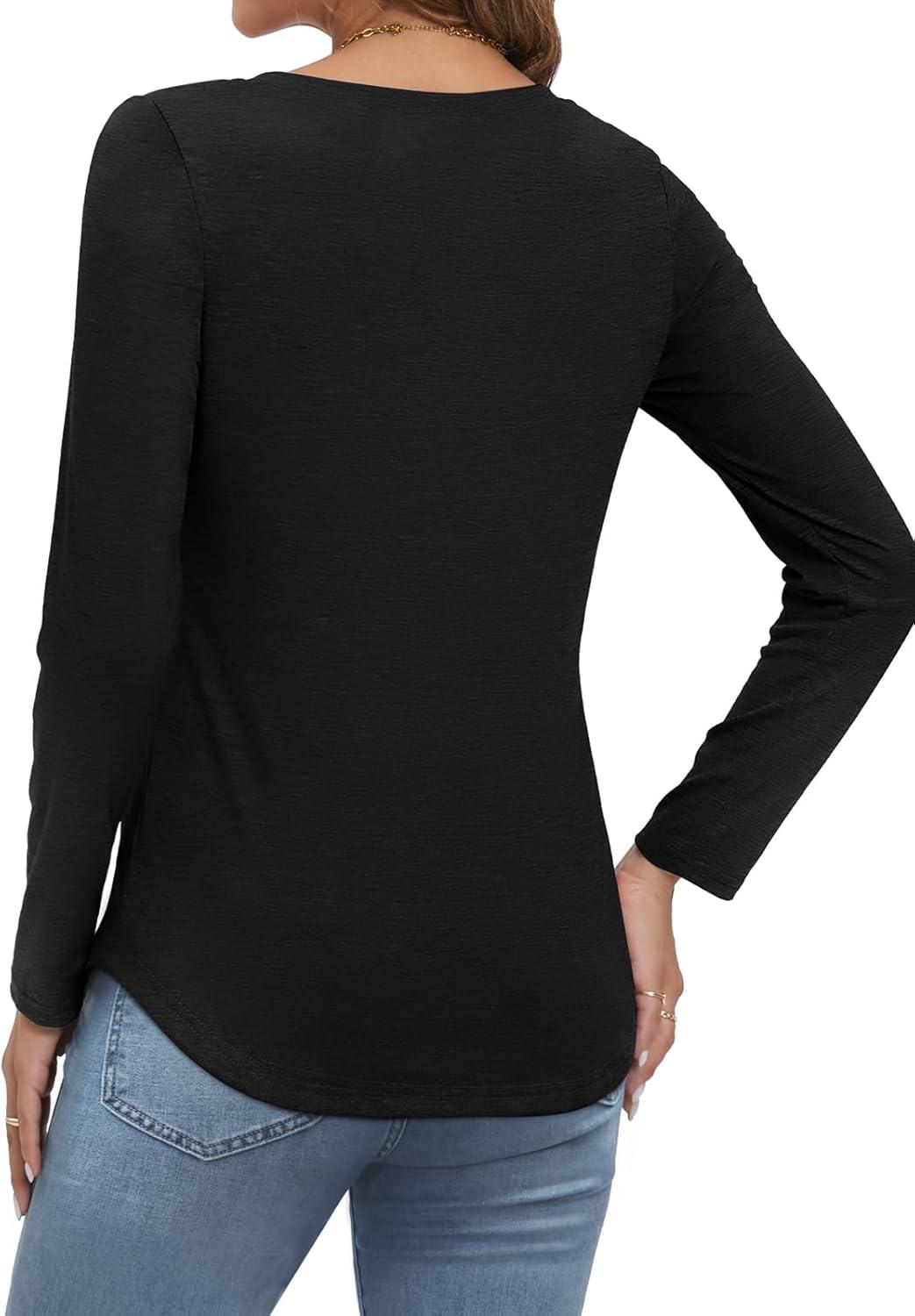 imageATHMILE Womens Long Sleeve Shirts Business Casual Blouse Dressy Fall Spring Basic Outfits Trendy Loose Fit Tunic TopsBlack