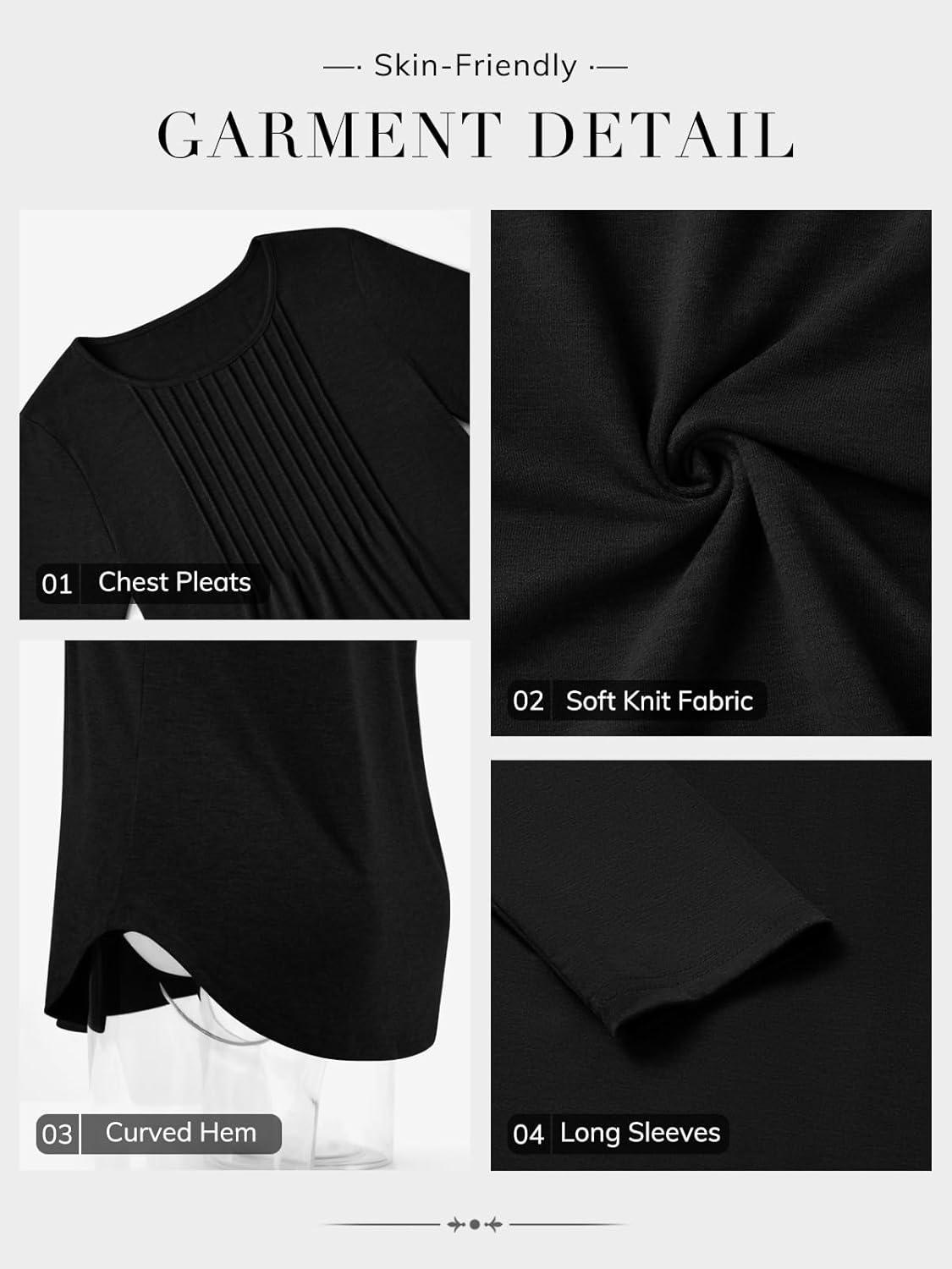 imageATHMILE Womens Long Sleeve Shirts Business Casual Blouse Dressy Fall Spring Basic Outfits Trendy Loose Fit Tunic TopsBlack