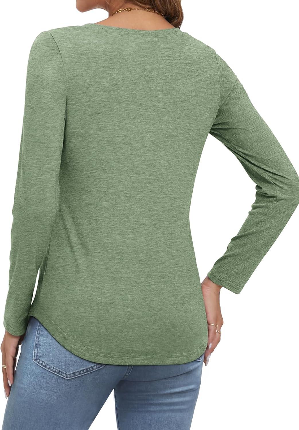 imageATHMILE Womens Long Sleeve Shirts Business Casual Blouse Dressy Fall Spring Basic Outfits Trendy Loose Fit Tunic TopsLight Green