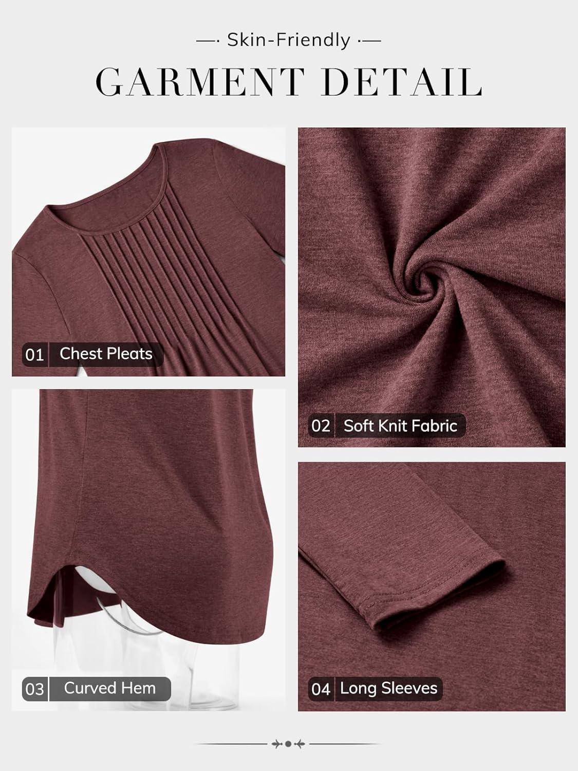 imageATHMILE Womens Long Sleeve Shirts Business Casual Blouse Dressy Fall Spring Basic Outfits Trendy Loose Fit Tunic TopsWine Red