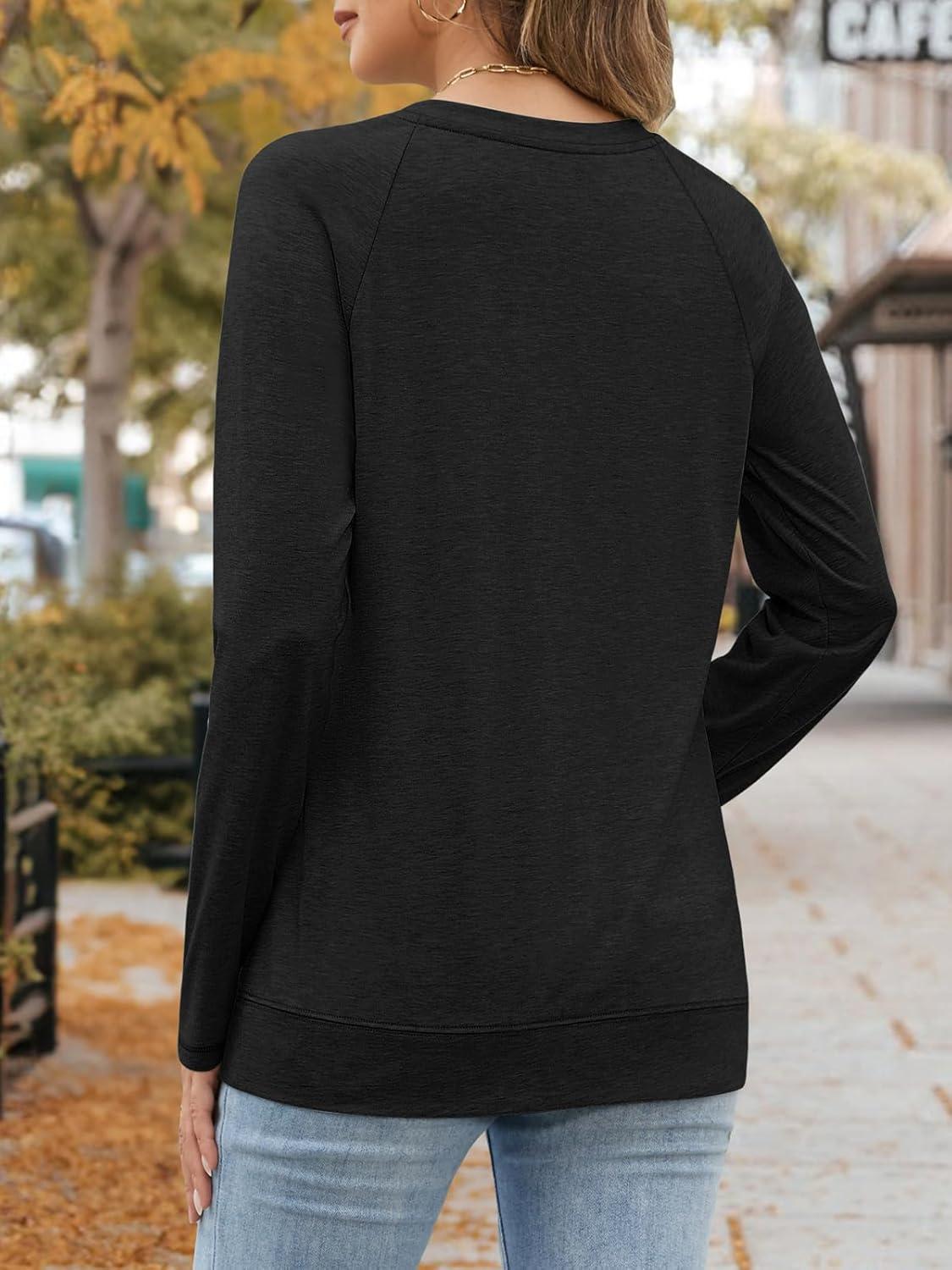 imageATHMILE Womens Long Sleeve Shirts Casual Loose Fit Tops Fall Fashion Outfits Dressy Basic Trendy Blouses ClothesBlack