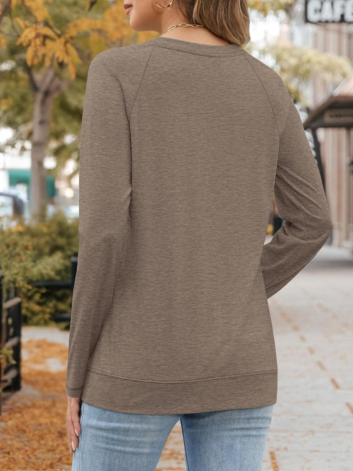 imageATHMILE Womens Long Sleeve Shirts Casual Loose Fit Tops Fall Fashion Outfits Dressy Basic Trendy Blouses ClothesCoffee Grey