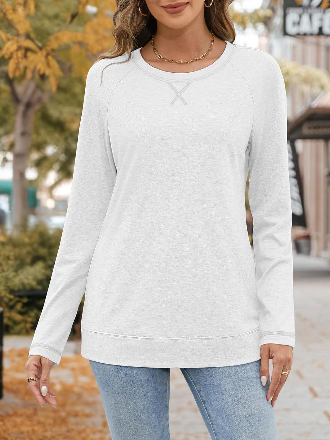 imageATHMILE Womens Long Sleeve Shirts Casual Loose Fit Tops Fall Fashion Outfits Dressy Basic Trendy Blouses ClothesWhite