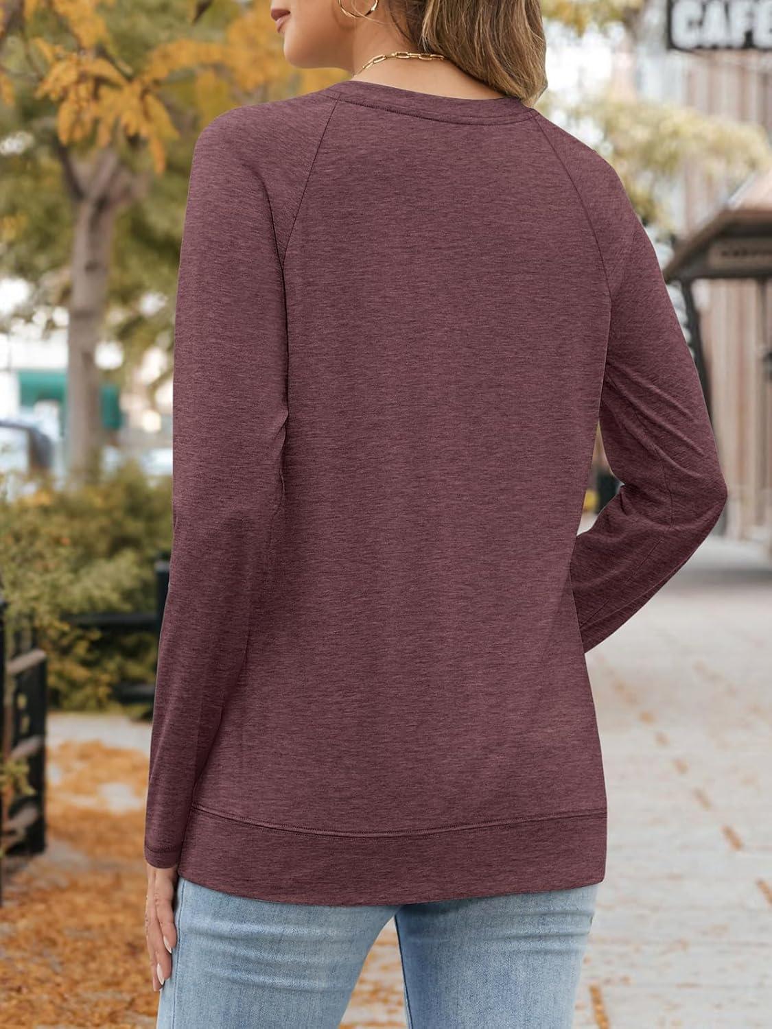 imageATHMILE Womens Long Sleeve Shirts Casual Loose Fit Tops Fall Fashion Outfits Dressy Basic Trendy Blouses ClothesWine Red