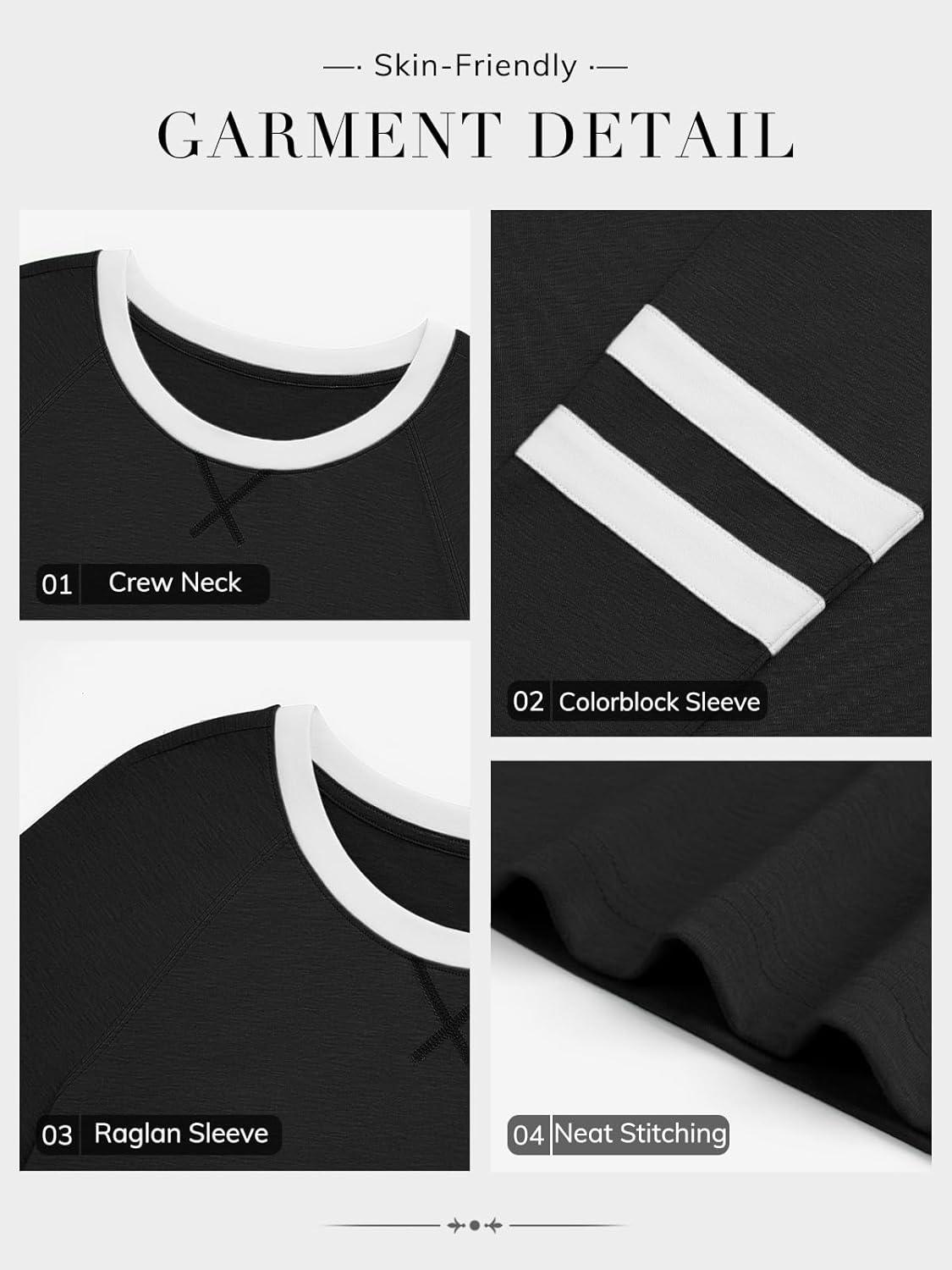 imageATHMILE Womens Long Sleeve Shirts Color Block Casual Crewneck Tops Tshirt Basic Tee Fall Fashion Clothes Trendy Outfits 2025Black