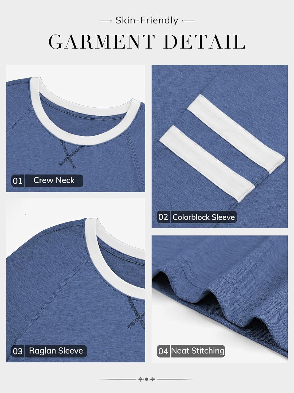 imageATHMILE Womens Long Sleeve Shirts Color Block Casual Crewneck Tops Tshirt Basic Tee Fall Fashion Clothes Trendy Outfits 2025Blue