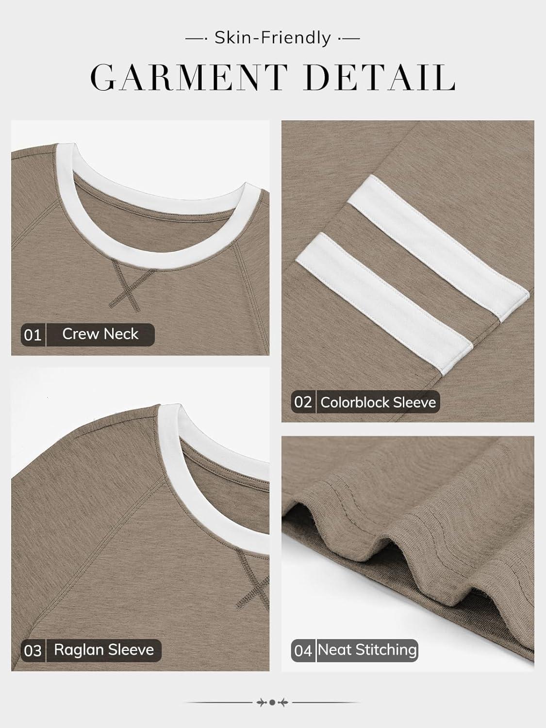 imageATHMILE Womens Long Sleeve Shirts Color Block Casual Crewneck Tops Tshirt Basic Tee Fall Fashion Clothes Trendy Outfits 2025Coffee Grey