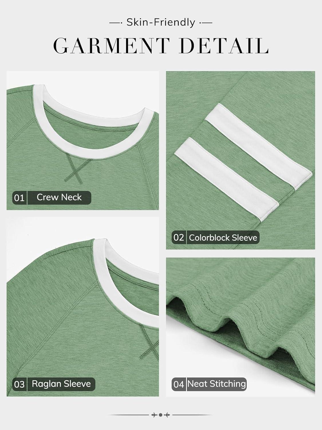 imageATHMILE Womens Long Sleeve Shirts Color Block Casual Crewneck Tops Tshirt Basic Tee Fall Fashion Clothes Trendy Outfits 2025Light Green