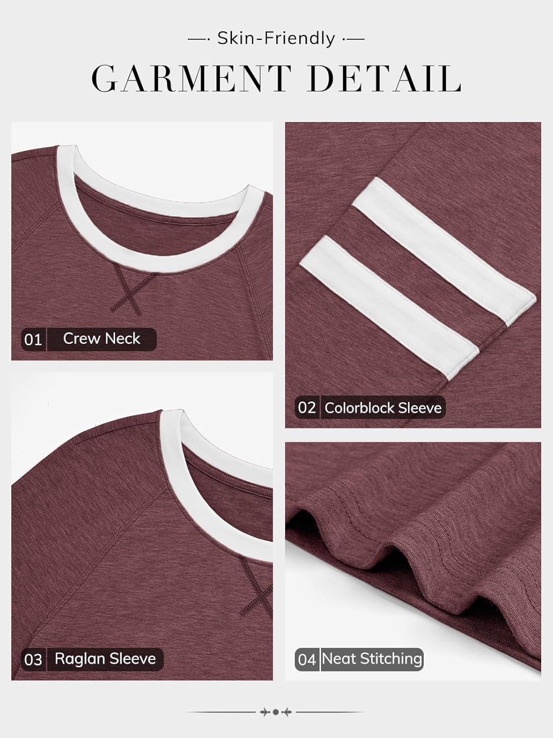 imageATHMILE Womens Long Sleeve Shirts Color Block Casual Crewneck Tops Tshirt Basic Tee Fall Fashion Clothes Trendy Outfits 2025Winered